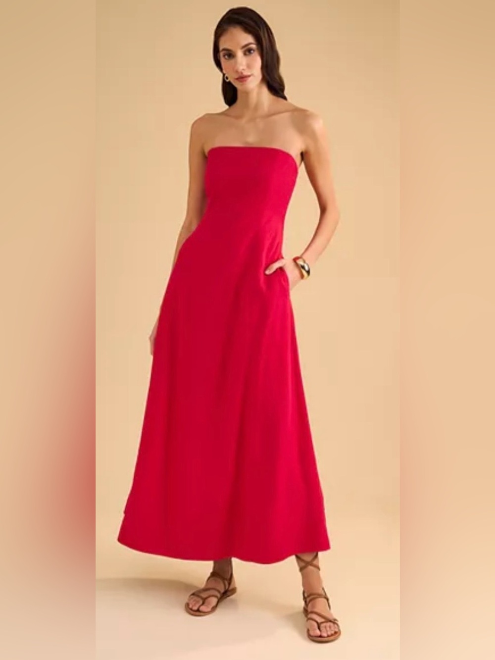 1. State. Strapless Hot Pink Maxi Dress with Pockets